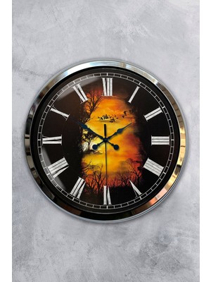 Kasva Concept Hediyelik 40 cm Krom Metal Manzara Duvar Saati