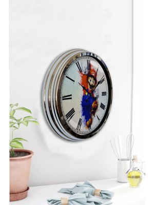Kasva Concept Hediyelik 40 cm Krom Metal Mario Duvar Saati