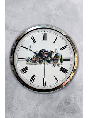 Kasva Concept Hediyelik Dekoratif 40 cm Krom Metal Ayasofya-I Kebir Camii Temalı Duvar Saati