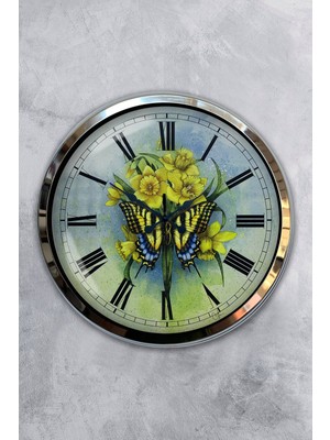 Kasva Concept Hediyelik 40 cm Krom Metal Kelebek Duvar Saati