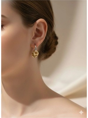 Stainless Steel Çift Renk Halka Küpe- Altın Gümüş Tonlu Modern Tasarım