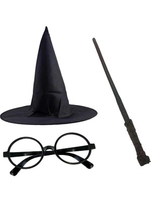 No 35 Moda Harry Potter Siyah Şapkası Harry Potter Gözlüğü Harry Potter Asası 3 Lü Set