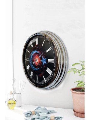 Kasva Concept 40 cm Krom Metal Yeniçeri Osmanlı Duvar Saati Hediyelik