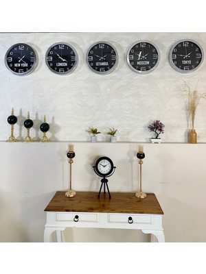 Kasva Concept Dünya Saatleri Duvar Saati 40 cm Krom Metal 5’li Seti