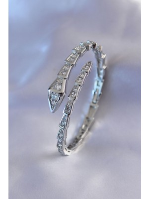 Vıp Seri Yılan Model Gümüş Renk Kadın Kelepçe Bileklik - Lisinya