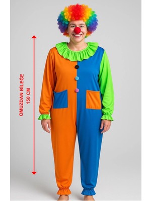 No 35 Moda Palyaço Kostüm Seti 150 cm (Peruk + Burun + Kostüm)