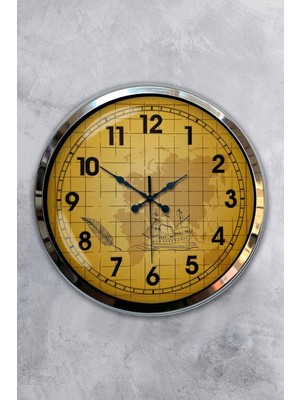 Kasva Concept 40 cm Krom Metal Wood Duvar Saati Hediyelik