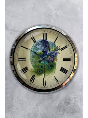 Kasva Concept Hediyelik 40 cm Krom Metal Tavuskuşu Duvar Saati