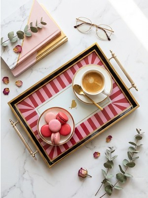 Le Paon Hediyelik Gold Metal Kulplu Dekoratif Sunum Tepsisi Lüks Kahve Tepsisi Çeyizlik Modern Ev Hediyesi