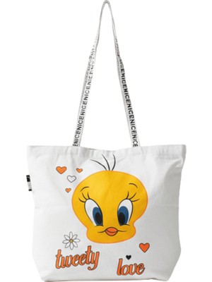 Baghashtag Sevimli Civciv Baskılı Beyaz Bez Çanta