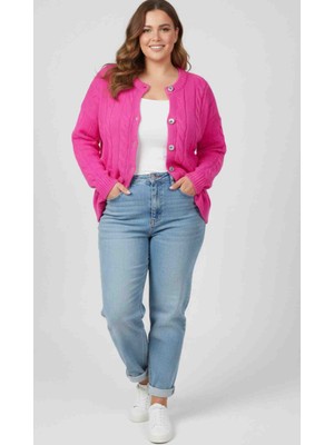 Modelist Neon Renk Saç Örgü Desenli Triko Hırka