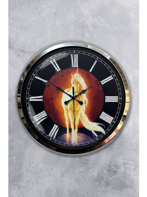 Kasva Concept Hediyelik 40 cm Krom Metal Horse Duvar Saati