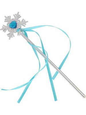 No 35 Moda Kar Taneli Mavi Kalp Taşlı Saten Kurdeleli Karlar Ülkesi Elsa Asası Sopası 34 cm