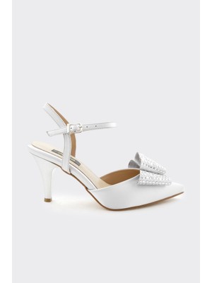 Derinet Bilekten Bantlı Fiyonk Aksesuarlı Kadın Topuklu Ayakkabı