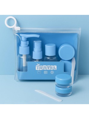 Jetfast 6 Parça Mavi Renk Seyahat Seti Şeffaf Çantalı Kozmetik Şişe Seti- Boş Seyahat Şampuan Şişesi Seti