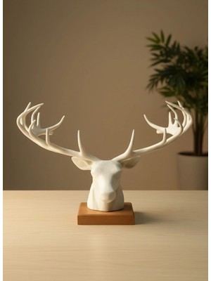 Marsilyan Dekoratif Geyik Başı Heykel 25 cm Modern Minimal Tasarım