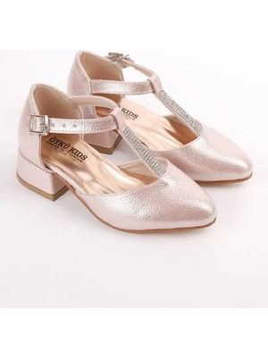 Kız Çocuk Gümüş Direk Taşlı Abiye Topuklu Ayakkabı