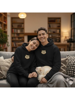 Muhtar Store Sevgililer Günü British Shorthair Kedi Figürlü Çift Hoodie Kombini