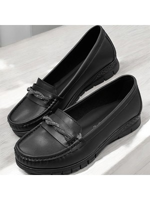 KAFKASLAR AYAKKABI Yumuşak Taban Taş Örgülü Günlük Kadın Babet Ayakkabı