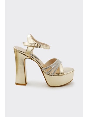 Derinet Bilekten Bantlı Platformlu Kadın Abiye Ayakkabı