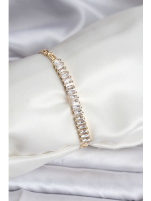 14K Gold Renk Kaplama Zirkon Taşlı Baget Model cm Kadın Bileklik - Lisinya