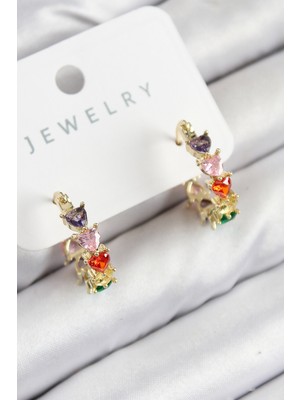 Pirinç Zirkon Taşlı Kalp Model Gold Renk Kadın Küpe - Lisinya