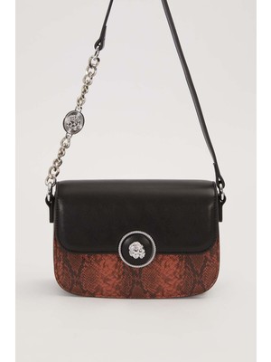 Lêvi D'or Çift Askılı Yılan Deri Detaylı Kadın Günlük ve Şık Omuz Çantası Camel