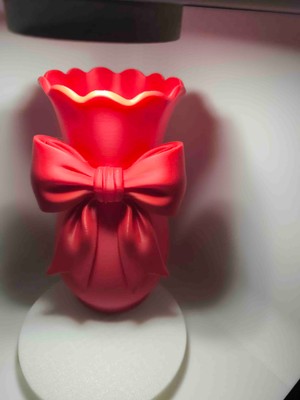 Dekoratif Kurdelelı Kırmızı Saksı