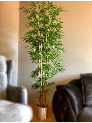 Nettenevime Yapay Bambu Ağacı 2 Metre Yoğun Yapraklı Galvaniz Saksılı