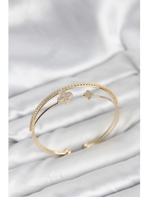 Butik Yonca Model Pirinç Gold Renk Kadın Bileklik