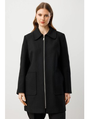 Ekol Yandan Cepli Büyük Beden Kaşe Kaban 6307