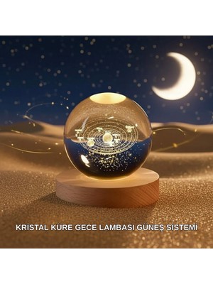 Marsilyan Dekoratif Led Kristal Küre Ahşap Altlıklı Şık Gece Lambası