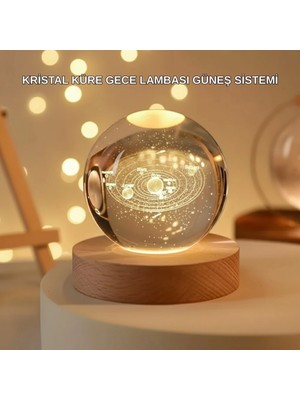 Marsilyan Usb Bağlantılı Işıklı Kristal Küre Modern Ahşap Tabanlı Dekor