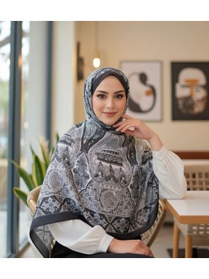 Revam Collection Retro Desen Pamuk Şal Siyah Beyaz