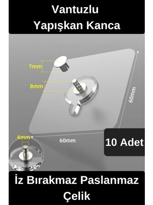 Wonara Dayanıklı Yapışkan Kanca Iz Bırakmaz Süper Güçlü Vantuzlu Askı Cam Fayans Seramik Mermer 10 Adet