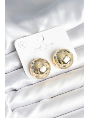 Pirinç Gold Renk Zirkon Taşlı Kadın Küpe - Lisinya