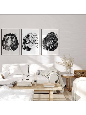 Pam Studio Siyah Beyaz Ağaç Desenli 3’lü Tablo Seti – Modern Minimal Duvar Dekoru