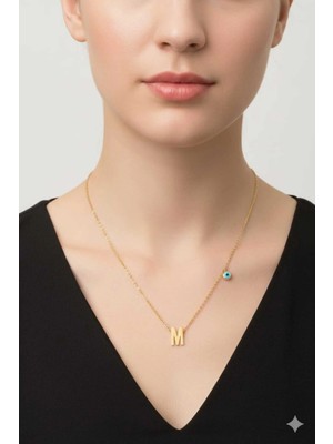 Stainless Steel Gold Renk Çelik M Harf Kolye