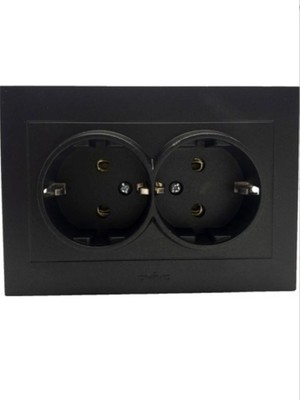 Ovivo Metalik Siyah Ikili Topraklı Priz Çerçeveli Grano - Çerçeveli