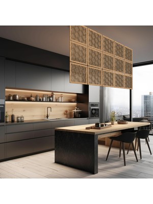 Makta ® Perde Paravan | Lazer Kesim Ahşap Sarkıt Seperatör, 4'lü Panel Levha Seti