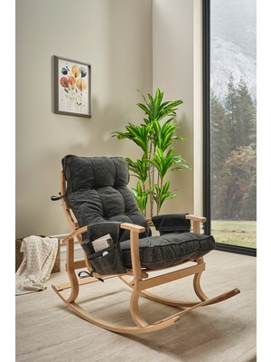 Özmob Relax Lüx Ahşap Sallanan Koltuk – Minderli, Çift Cepli Emzirme Koltuğu, Tv ve Dinlenme Amaçlı Sallanan Sandalye 4 Farklı Renk Seçeneği