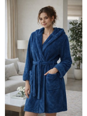Türkühome Kapüşonlu Kadın Wellsoft Bornoz - Sabahlık