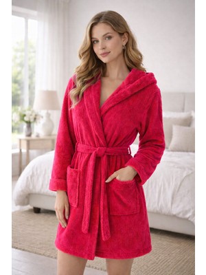 Türkühome Kapüşonlu Kadın Wellsoft Bornoz - Sabahlık
