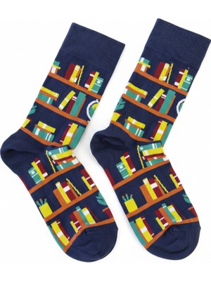 Eminence Kitap Desenli Lacivert Pamuklu Erkek Çorabı