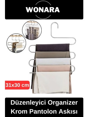 Wonara #askılık Çok Katlı Dolap Içi Kaymaz Alan Kazandıran Düzenleyici Paslanmaz Krom Pantolon Eşarp Askısı