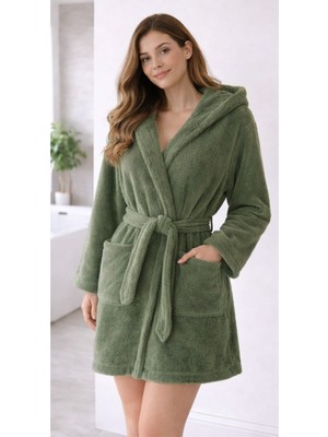 Türkühome Kapüşonlu Kadın Wellsoft Bornoz - Sabahlık