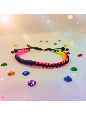 Crystal Atelier Gökkuşağı Renkli Rainbow El Örmesi Makrome Şans Bilekliği - Boho Tarz Ayarlanabilir Tasarım Kadın Bileklik