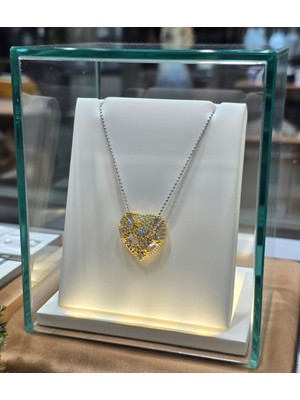 Jade'm Gold Çelik Silver Gold Renk Zirkon Taşlı Kalpli Kolye