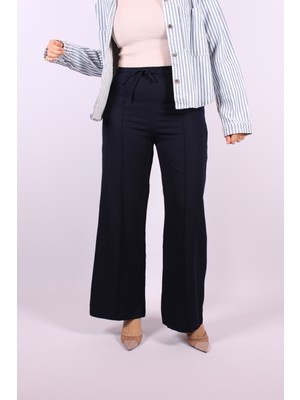 Tuğba Sarı Nervürlü Bol Paça Beyaz Pantolon