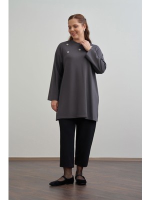 ALLDAY Antrasit-Inci Işlemeli Tunik